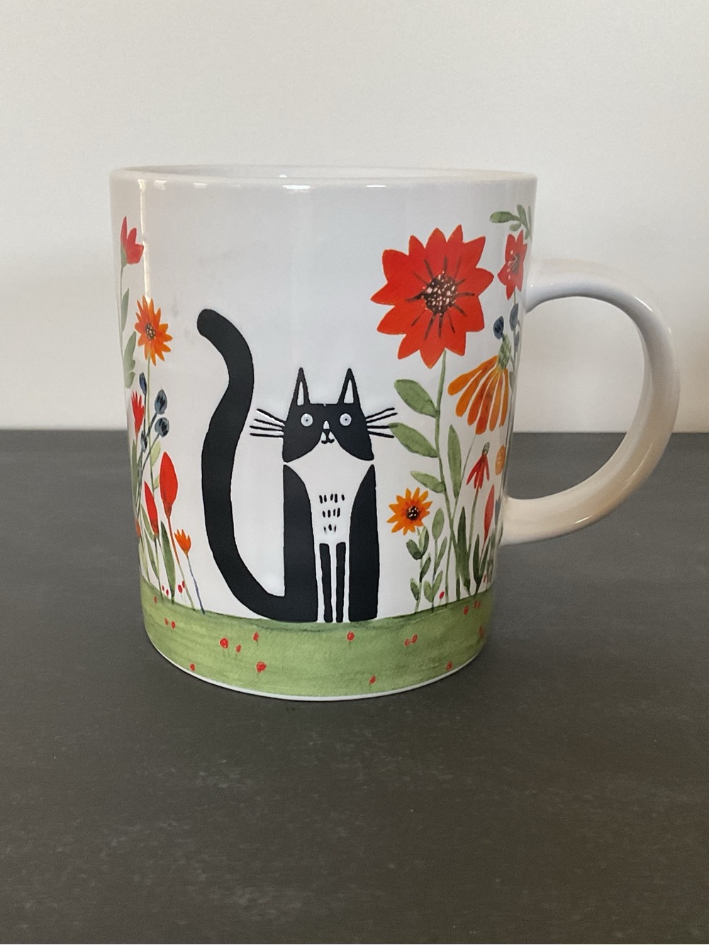 Prima Design Tuxedo Cat Sitting Among Flowers Feline Good Stonewear Mug